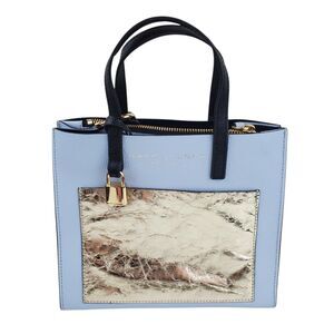 MARC JACOBS Mini Grind Colorblock Light Blue & Gold Metallic Purse Tote Bag